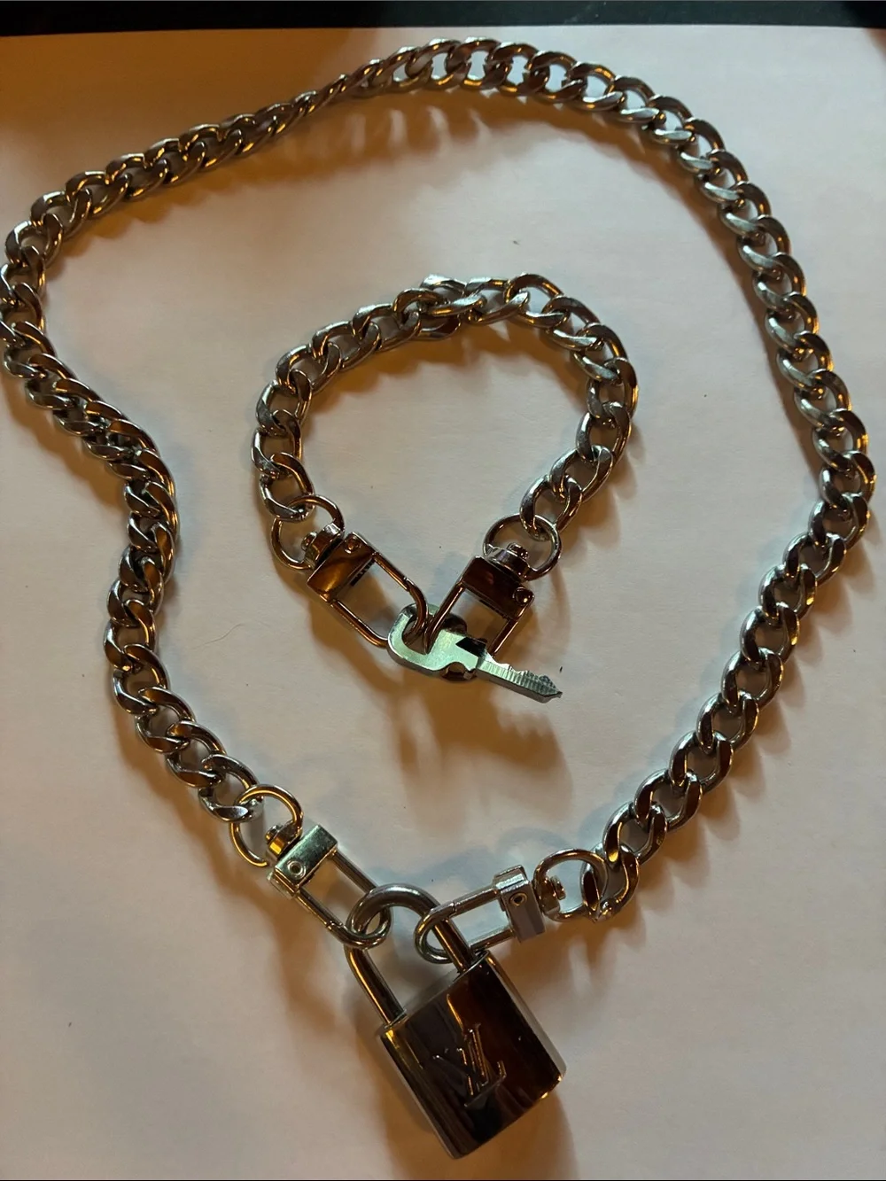 Louis Vuitton Silver-Tone Padlock Chain Necklace